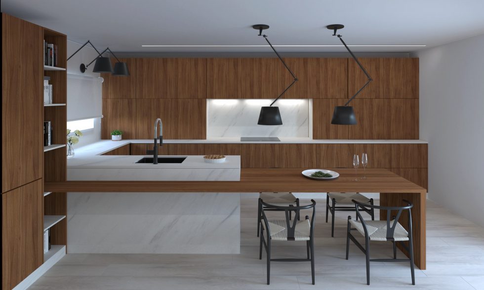 cocina t3 combinación madera oscura
